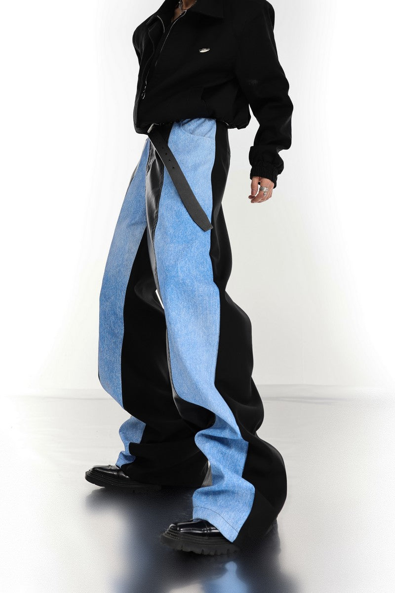 Farbkontrast Ausgestellte Leder-Denim-Jeans