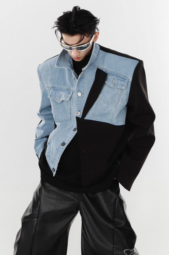 Jeansanzugjacke mit unregelmäßigen Nähten