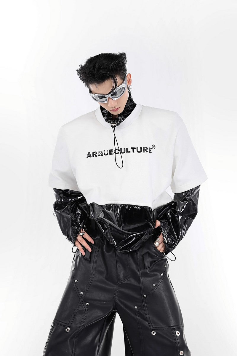 Langarmshirt mit doppelter Lage aus flüssigem Leder