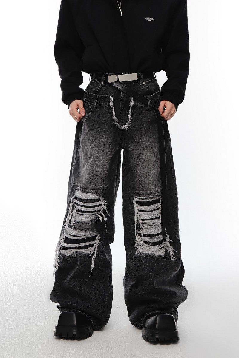 Used-Look-Jeans mit lockerem Schlag