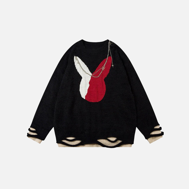 Kaninchen-Jacquard-Kettenstrickpullover