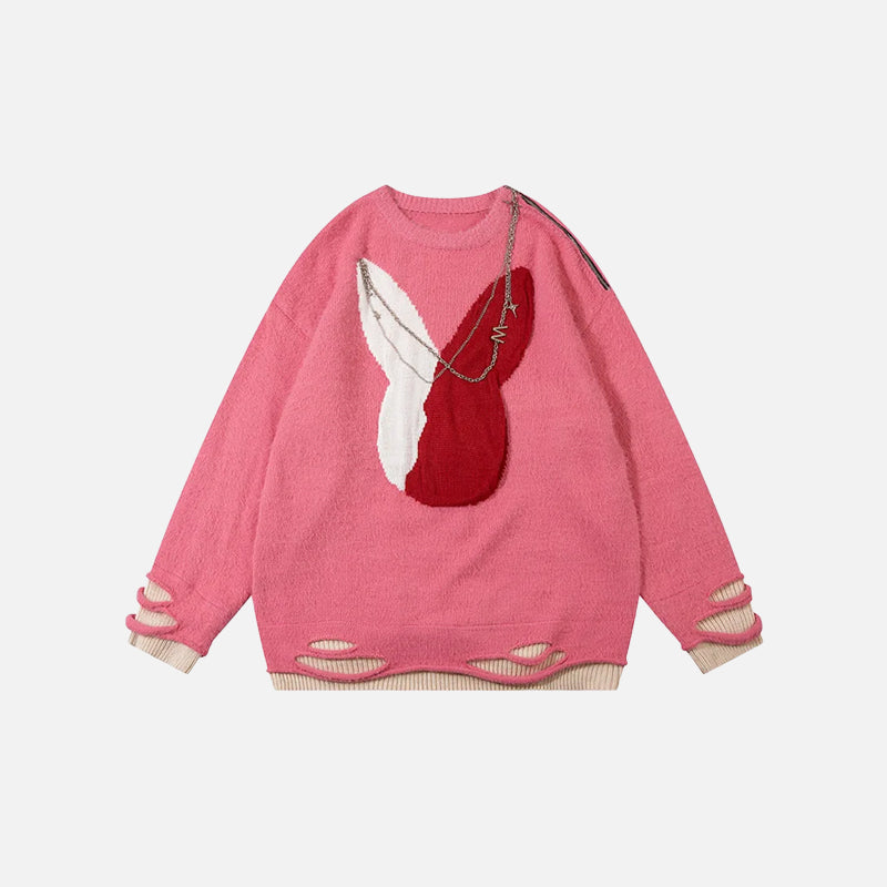 Kaninchen-Jacquard-Kettenstrickpullover
