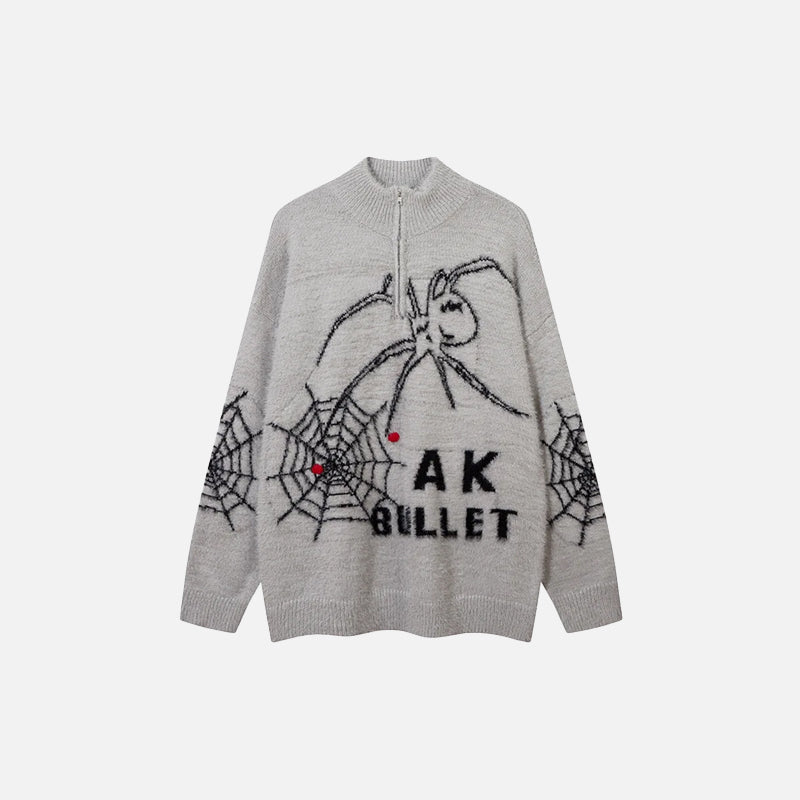 Vintage-Pullover mit Spinnennetz-Motiv und Reißverschluss