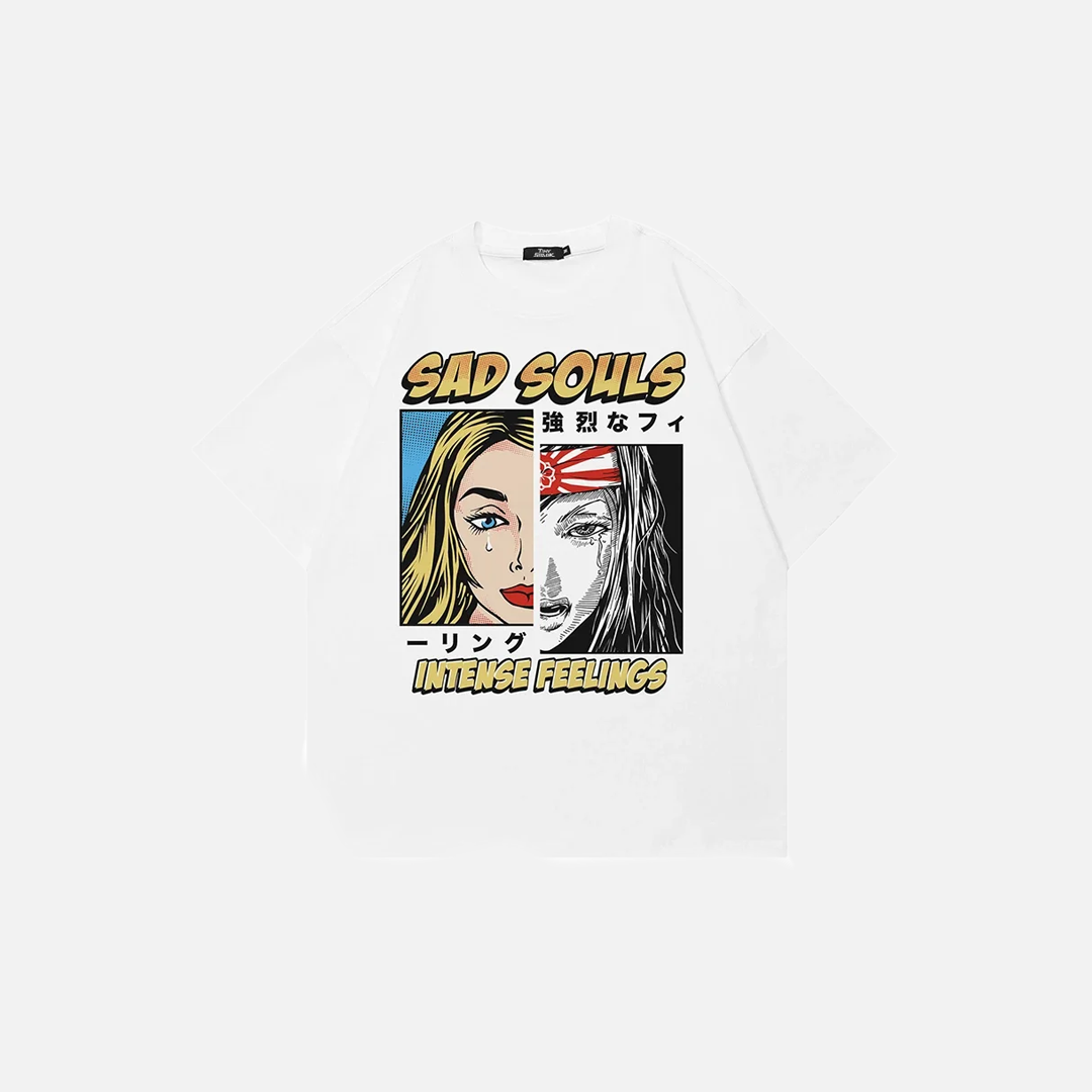 Buntes T-Shirt mit japanischem Cartoon-Motiv