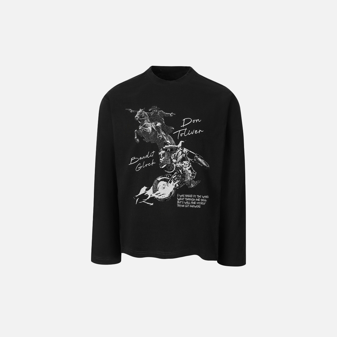 Trendiges Langarm-T-Shirt mit Ritterprint und lockerer Passform