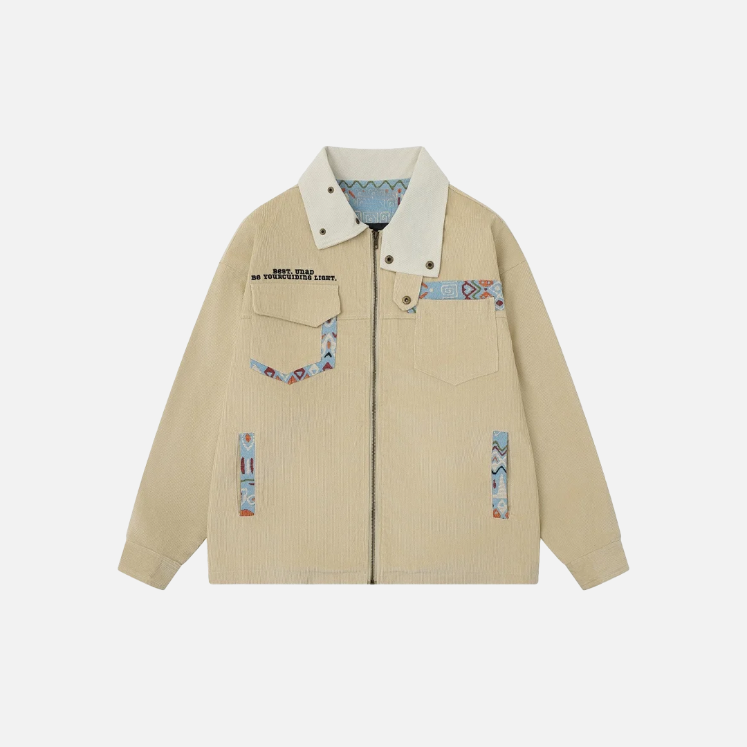 Hochwertige, bestickte Cord-Cargojacke im Y2K-Stil