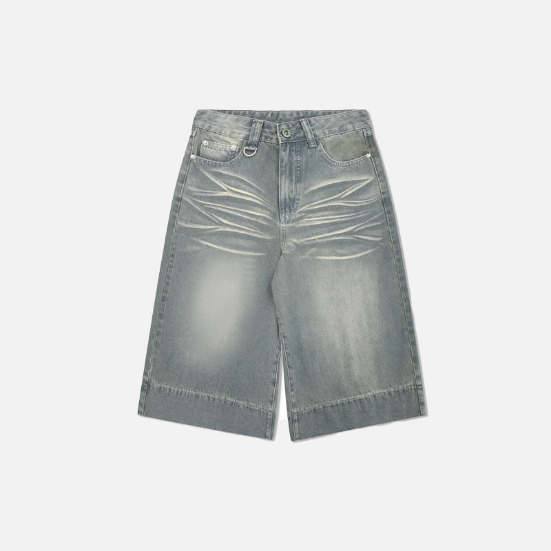 Short en jean bleu délavé à jambes larges