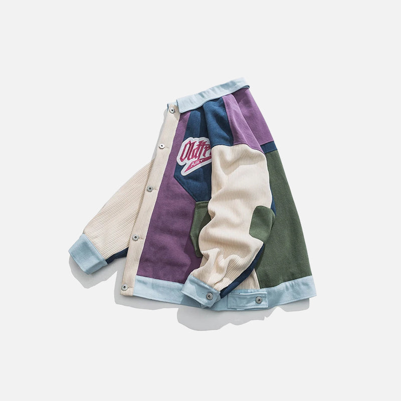 Bunte Patchwork-Retro-Collegejacke
