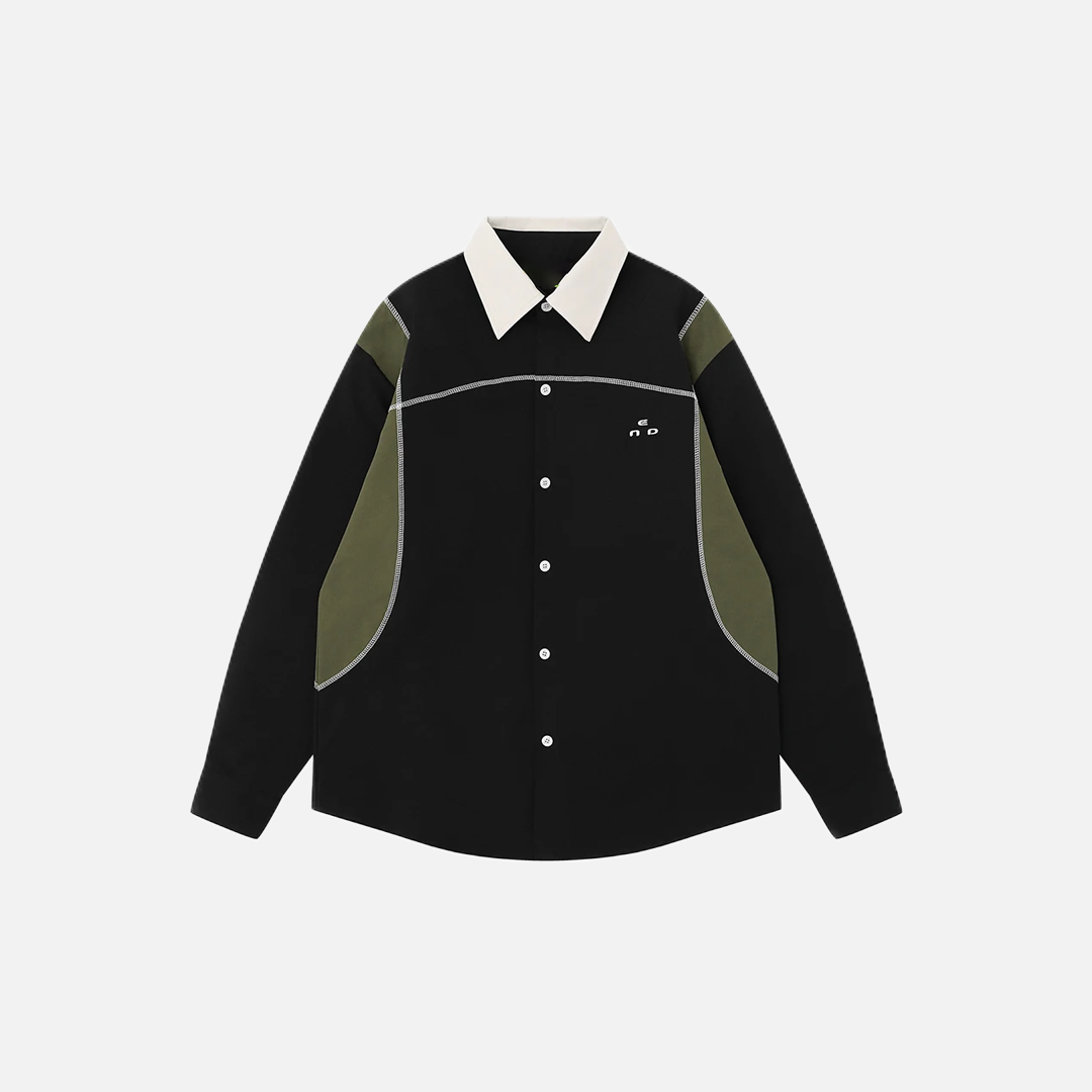 Chemise décontractée à manches longues patchwork brodée de lettres