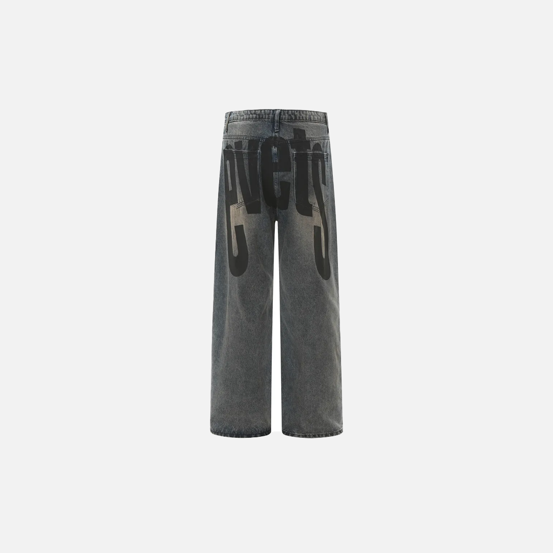 Retro High Street Jeans mit doppelseitigem Print