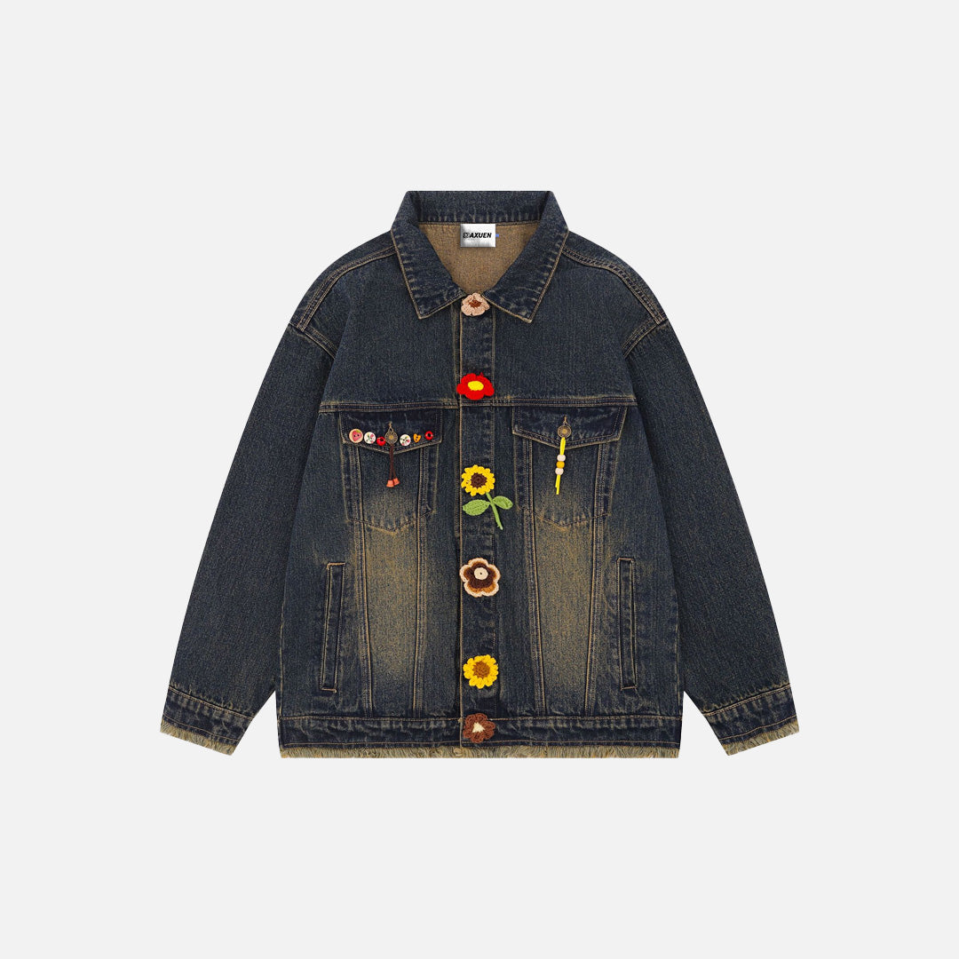 Herbstliche Y2K Vintage-Jeansjacke im Used-Look