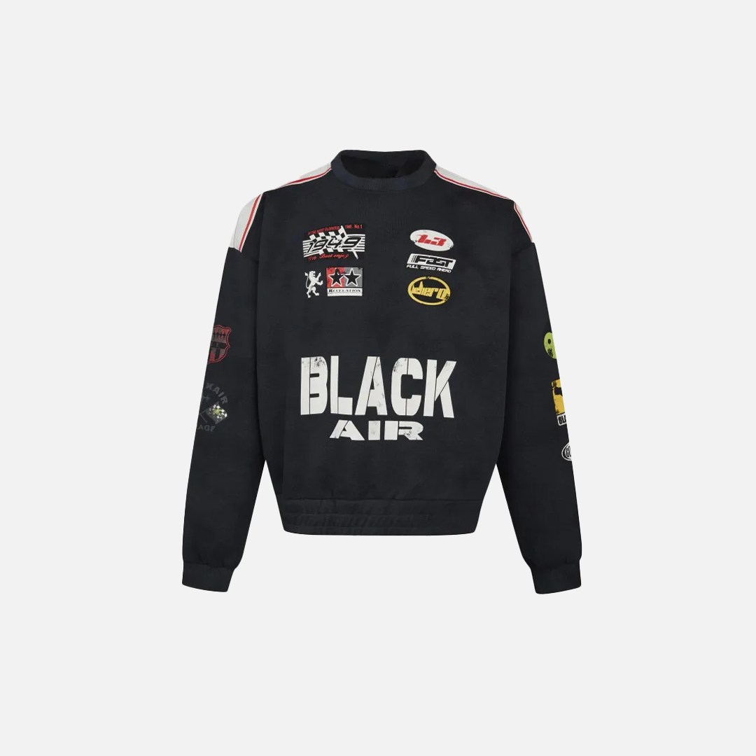Streetwear American Retro Print Racing Sweatshirt