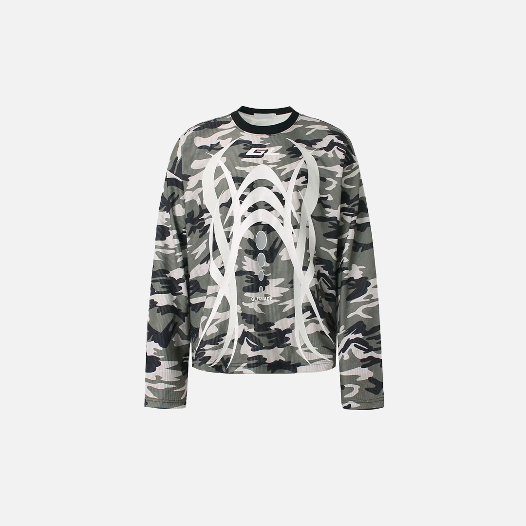 T-shirt à manches longues imprimé camouflage grunge