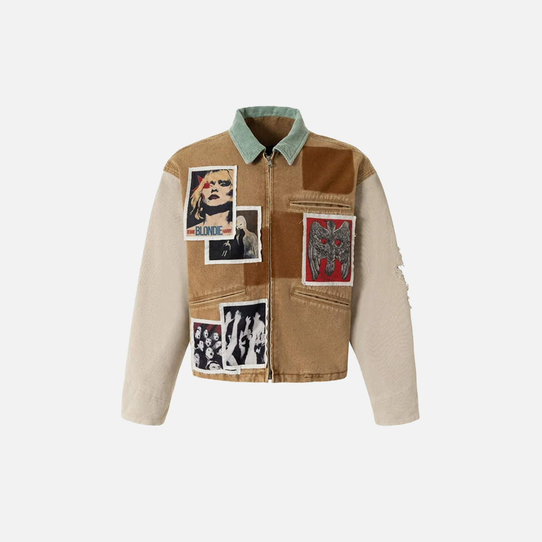 Veste en jean patchwork streetwear classique oversize