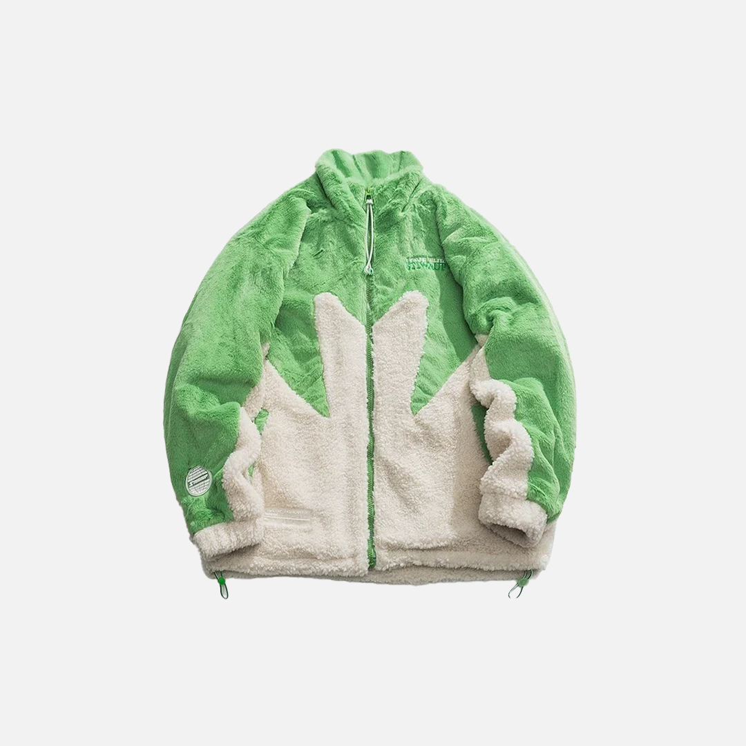 Y2K Kuschelige dicke Jacke aus Kunstpelz mit Ahornblattstickerei