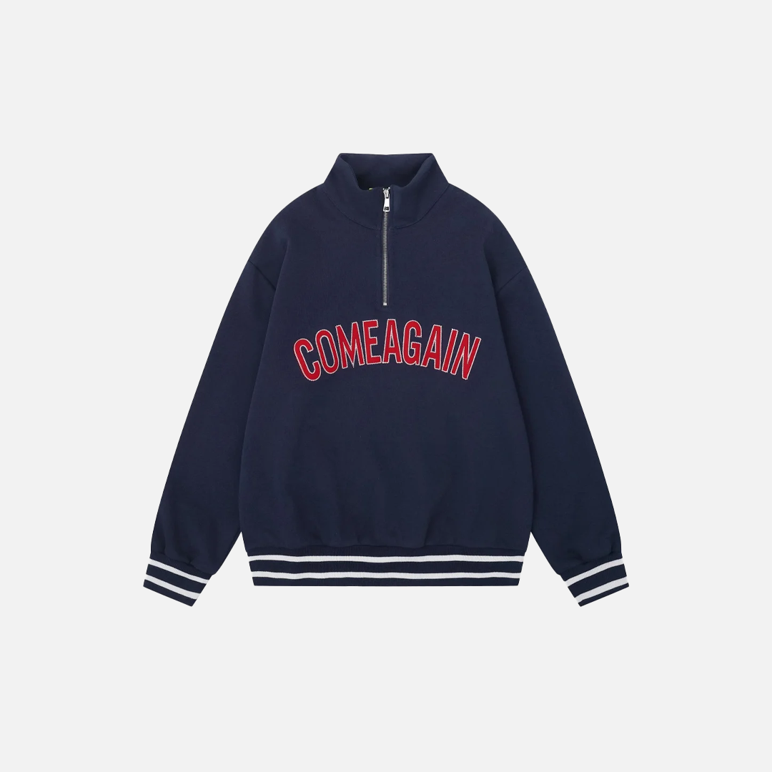 Lässiges Sweatshirt mit halber Reißverschluss und Buchstabenstickerei