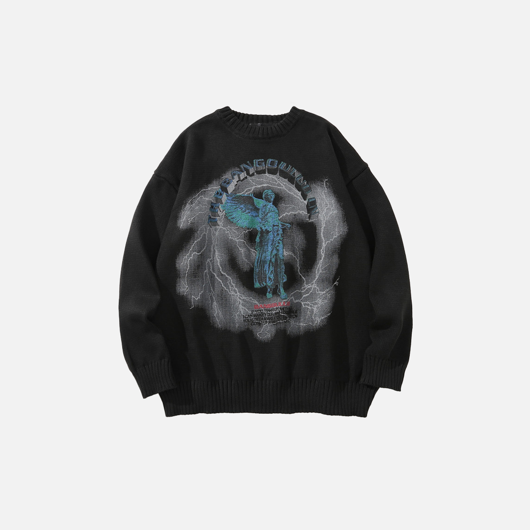 Strickpullover mit Graffiti-Print und Rundhalsausschnitt
