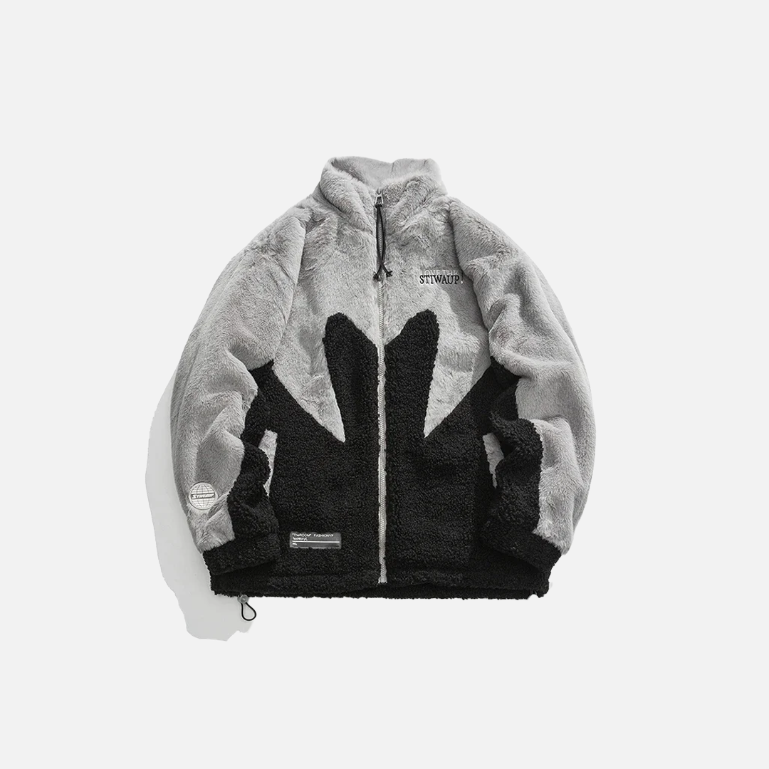 Y2K Kuschelige dicke Jacke aus Kunstpelz mit Ahornblattstickerei