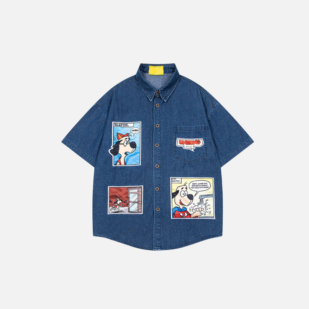 Trendiges Jeanshemd mit besticktem Cartoon-Welpen