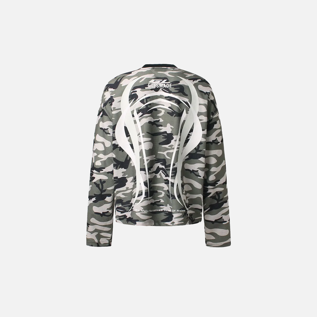 T-shirt à manches longues imprimé camouflage grunge