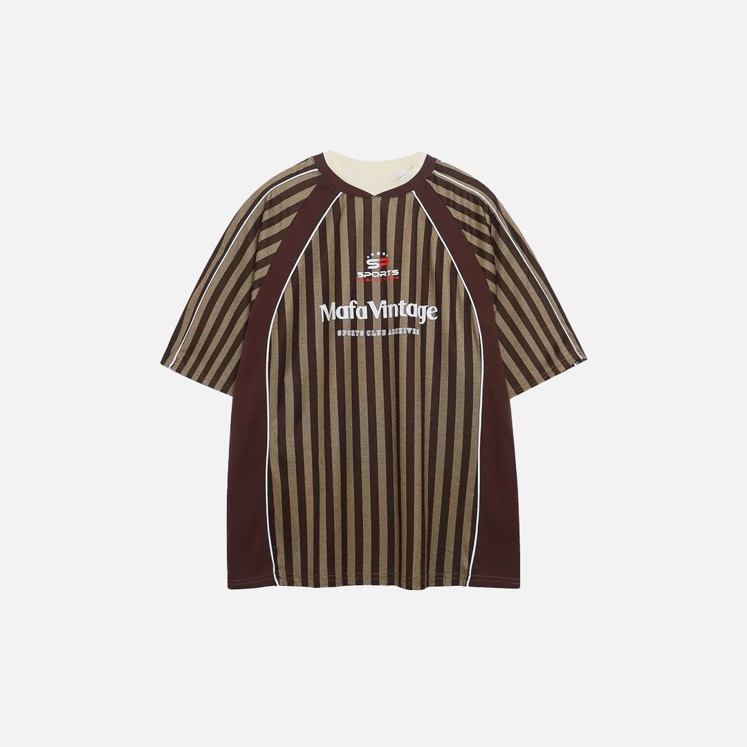 Sommerliches T-Shirt mit coolem Retro-Buchstabenprint und vertikalen Streifen