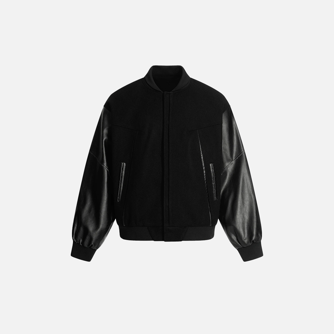 Veste universitaire de baseball rétro en cuir PU à empiècements