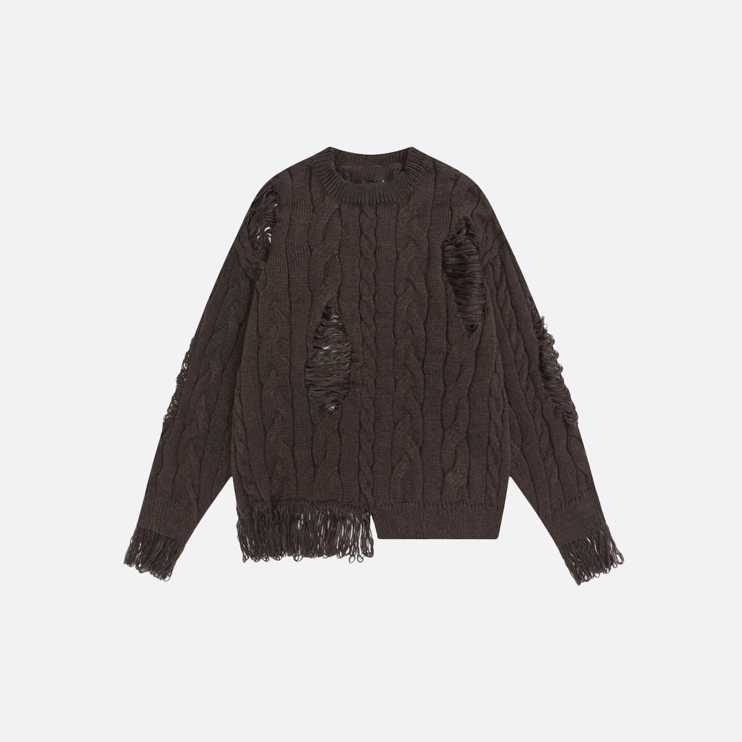 Lazy Style Crochet Ripped Crewneck Sweater