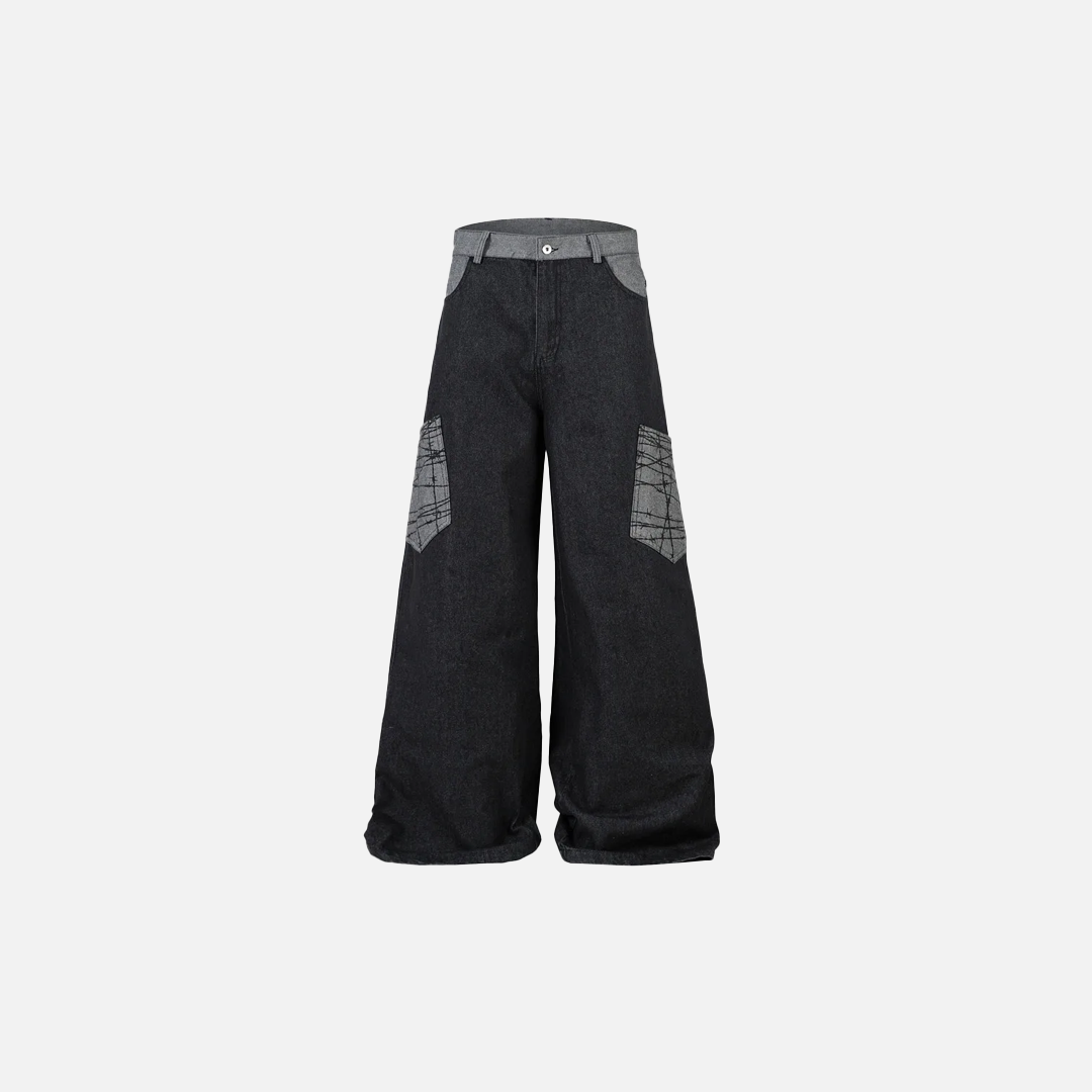 Vintage Distressed Wide Leg Denim Cargo Jeans
