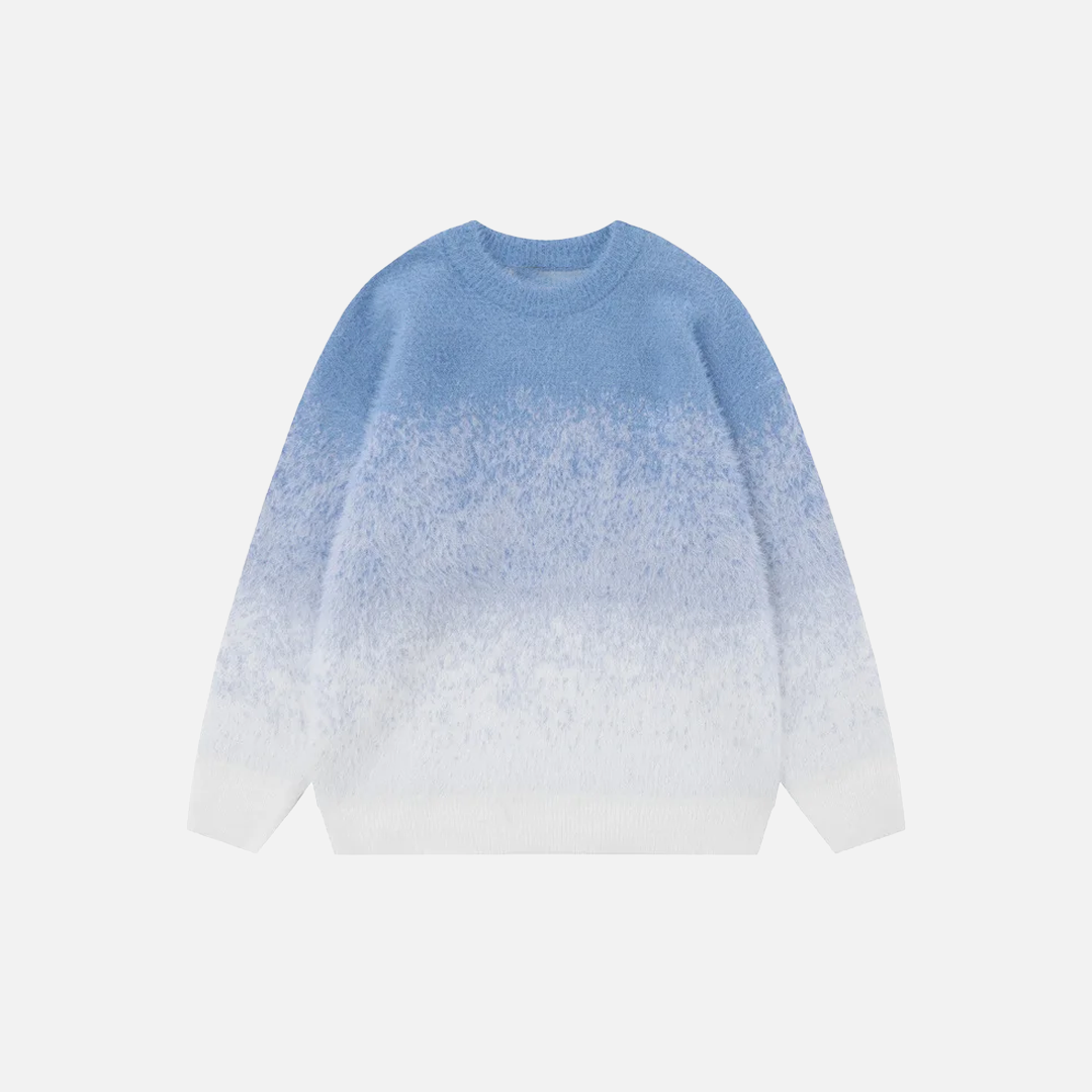 Modischer flauschiger Pullover mit Himmelblau-Ombré-Farbverlauf