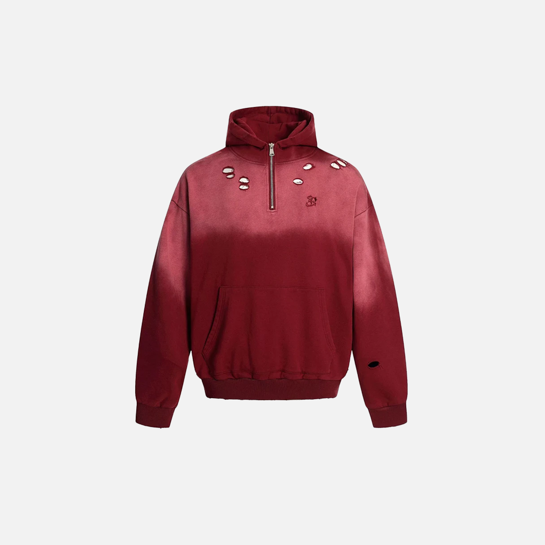 Breathable Edgy Distressed Gradient Zip-UP Hoodie