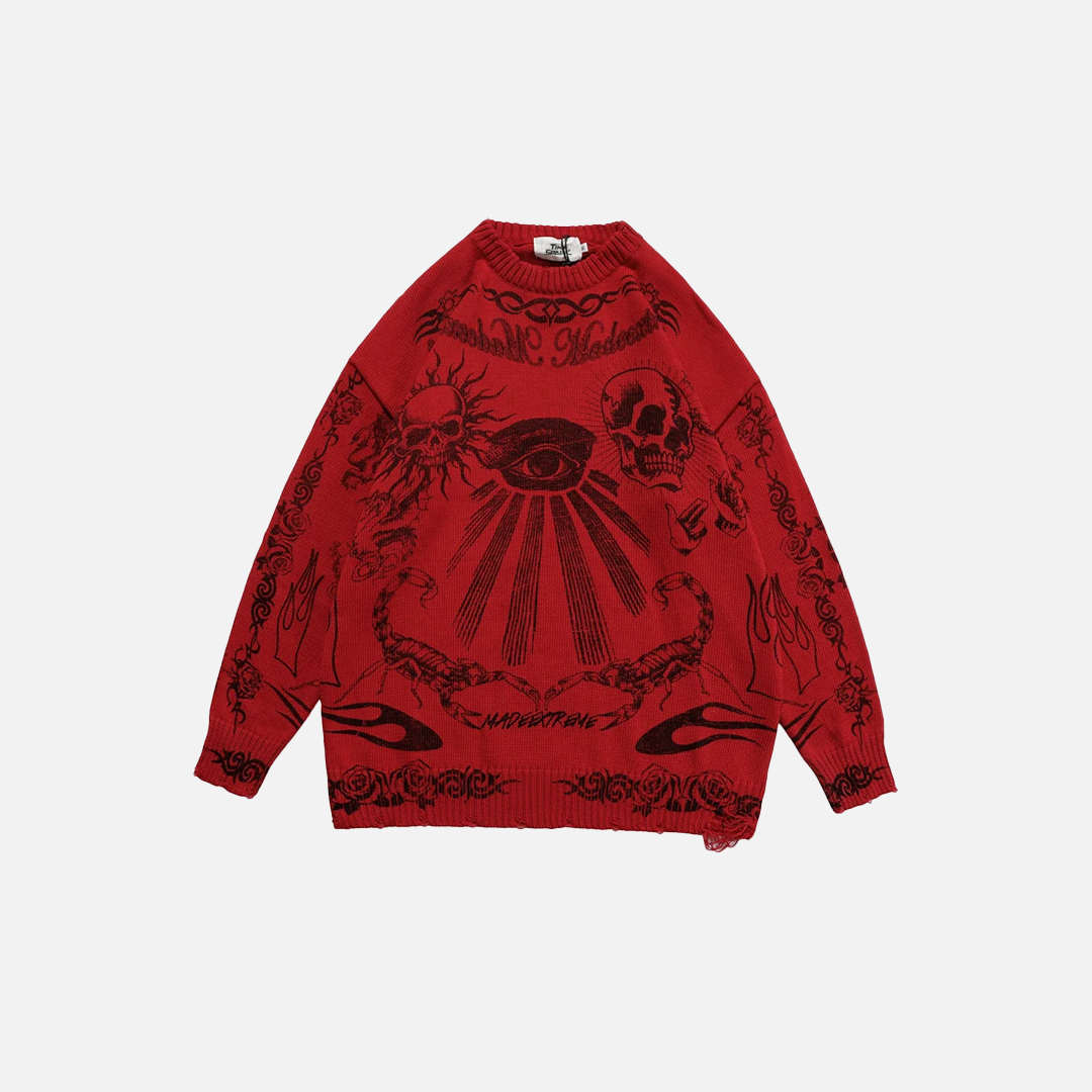 Pull en maille imprimé scorpion œil de rose, facile à porter