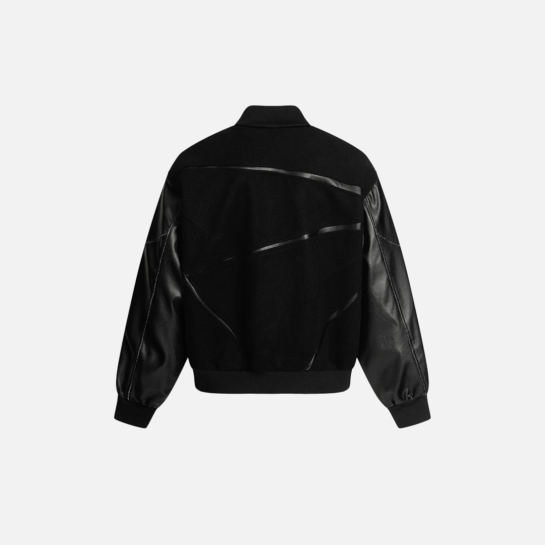 Veste universitaire de baseball rétro en cuir PU à empiècements