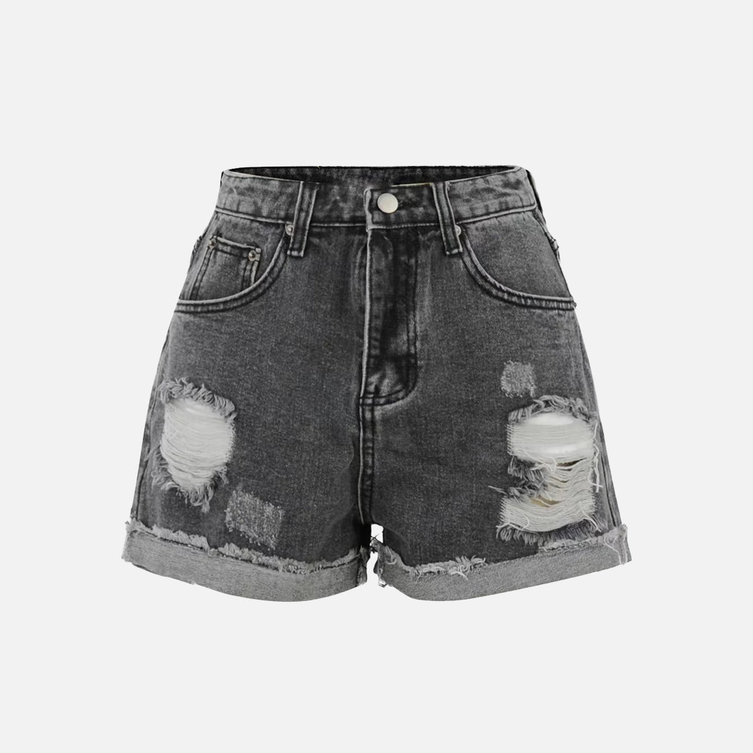 Short en jean à broderies grunge à motif graphique
