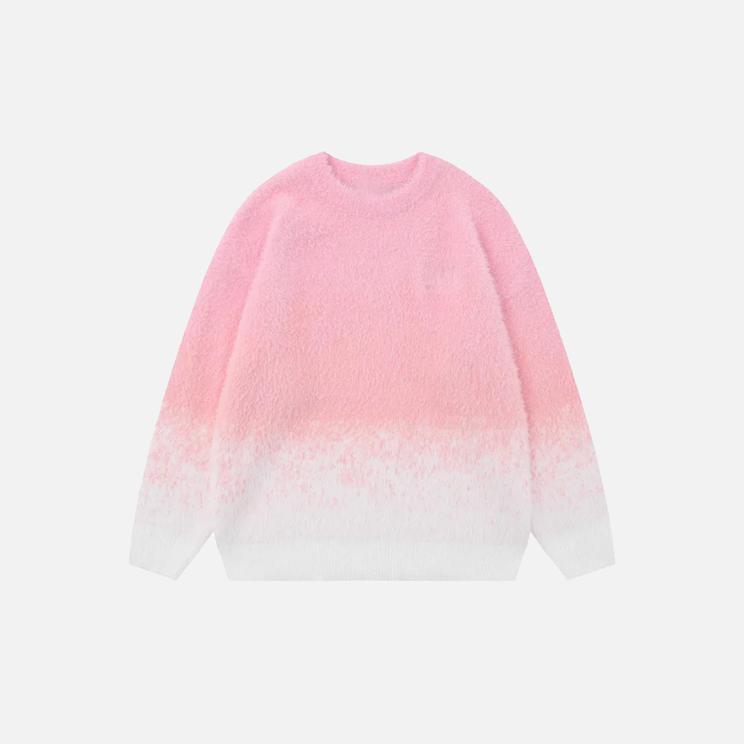 Modischer flauschiger Pullover mit Himmelblau-Ombré-Farbverlauf