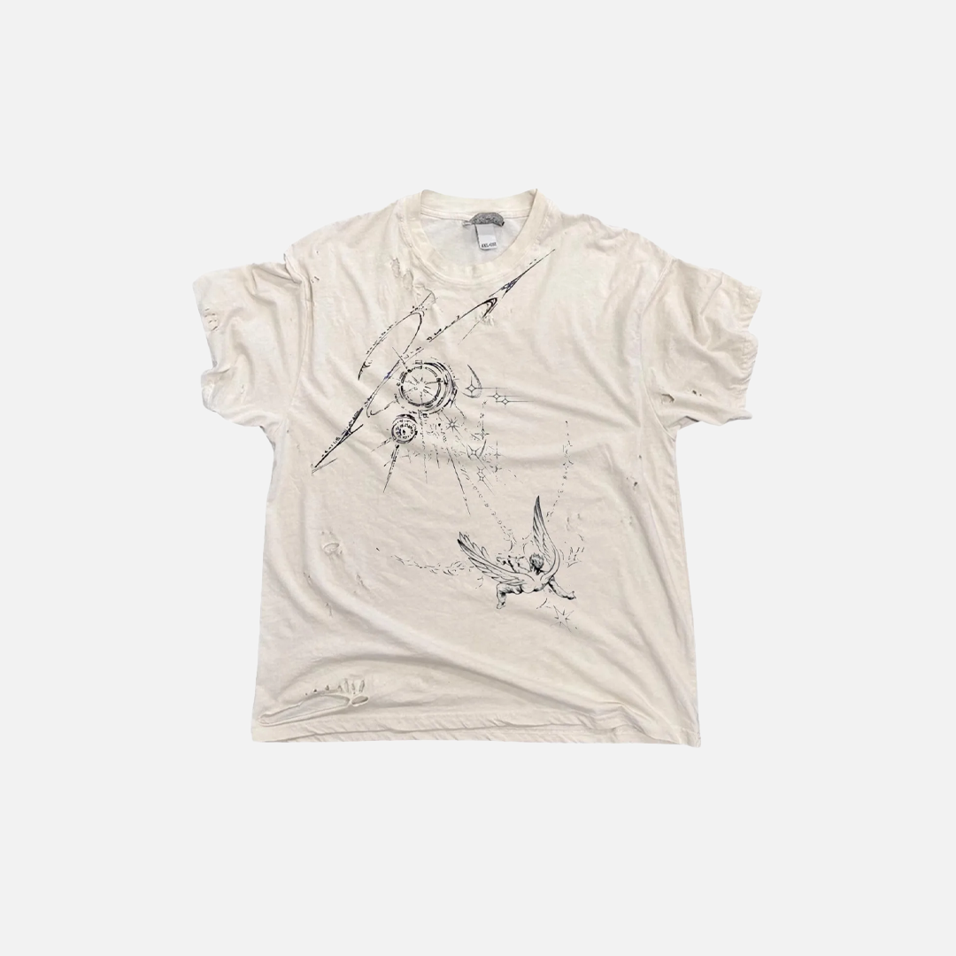 T-shirt rétro en coton doux à motif vieilli