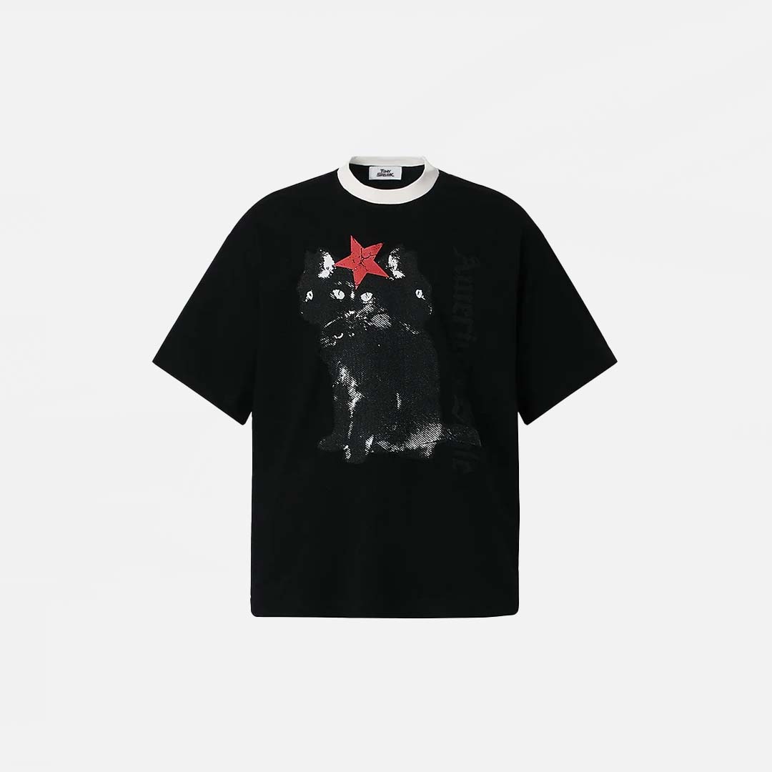T-shirt oversize à manches courtes imprimé chat
