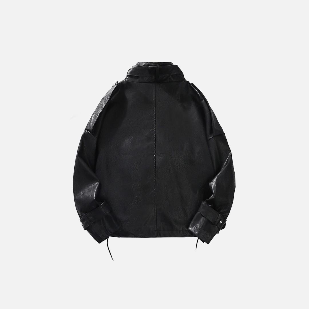 Streetwear-Motorradlederjacke mit hohem Kragen