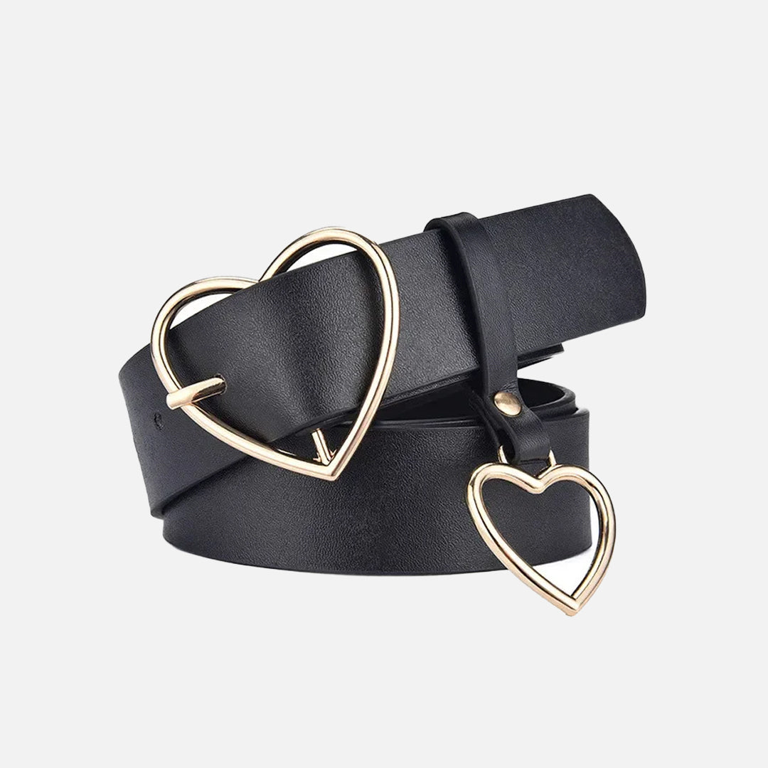 Heart Buckle Leather Black Belt