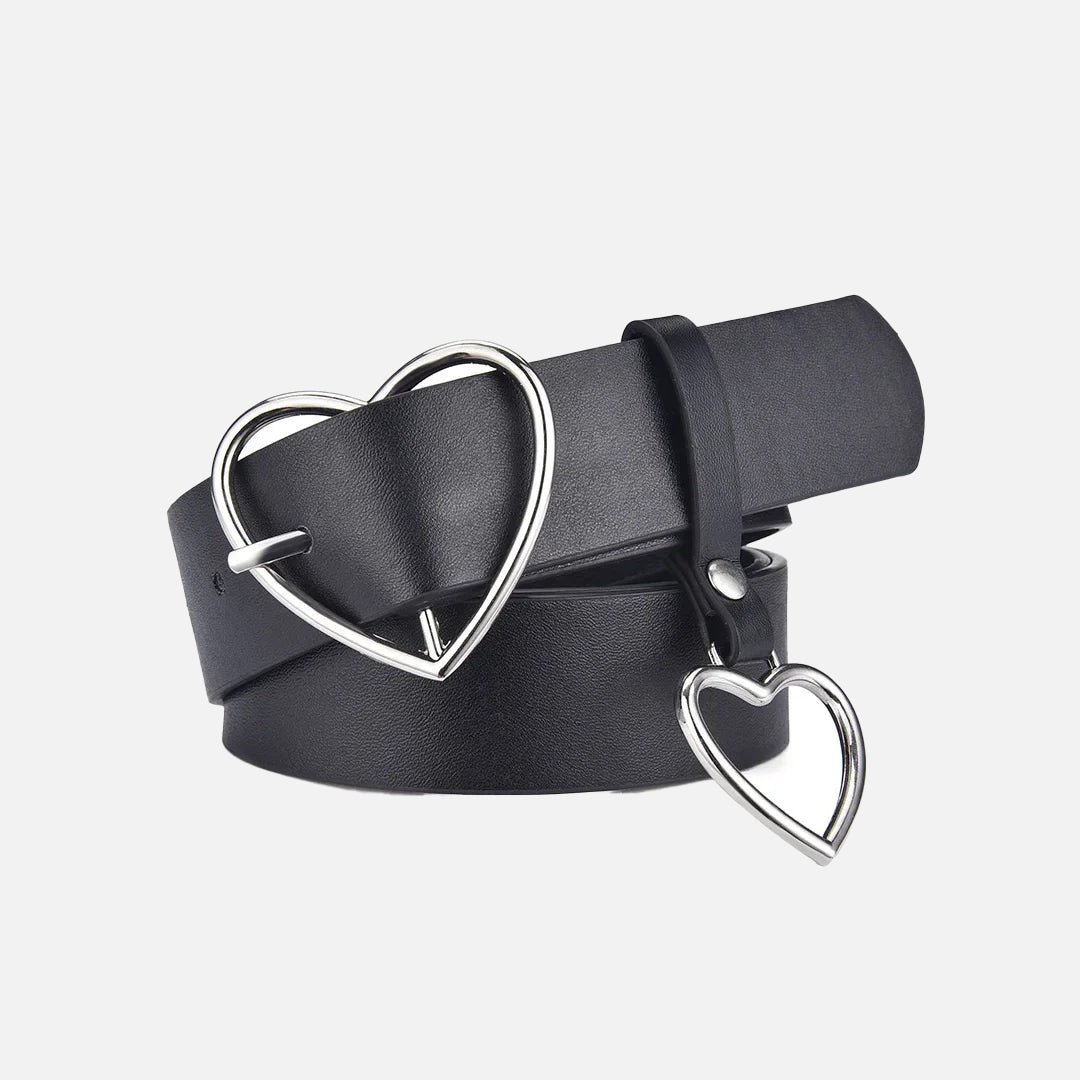 Heart Buckle Leather Black Belt