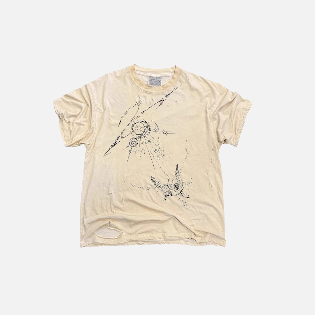 T-shirt rétro en coton doux à motif vieilli