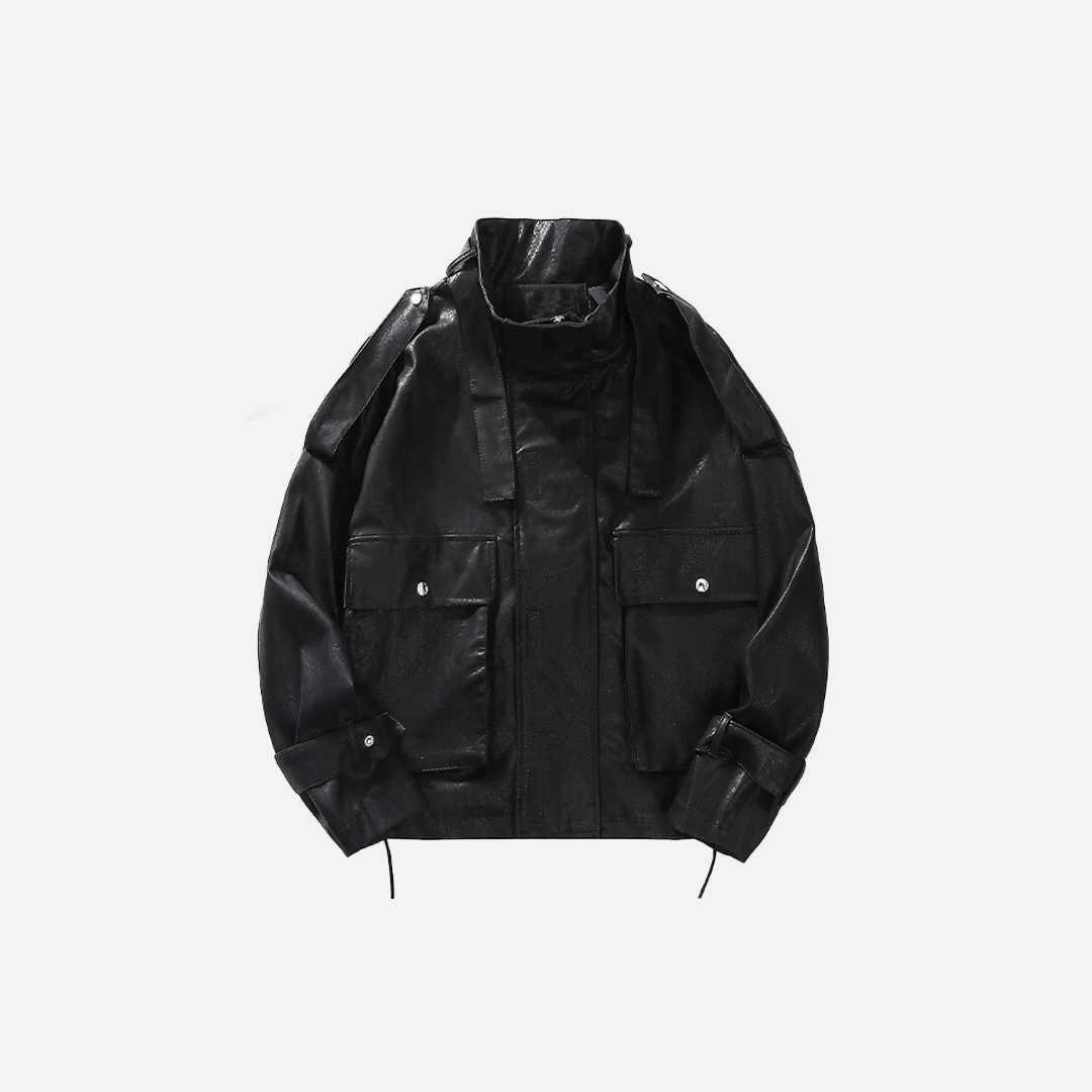 Streetwear-Motorradlederjacke mit hohem Kragen