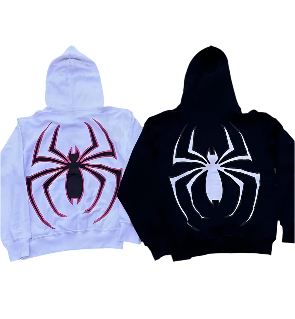 Kapuzenpullover mit Spinnenmotiv und durchgehendem Reißverschluss