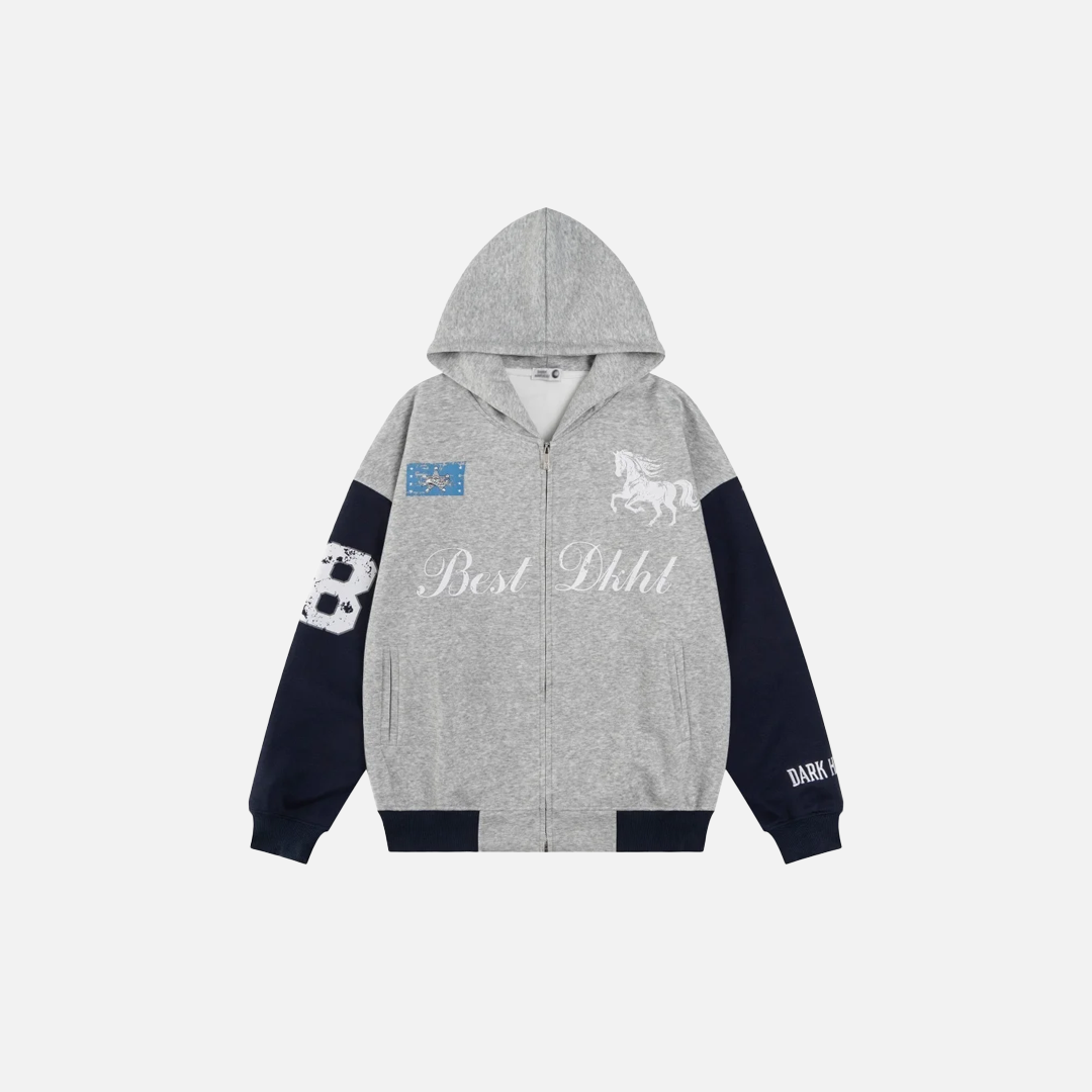 Streetwear Retro Letter Print Contrast Paneled Sweatshirt