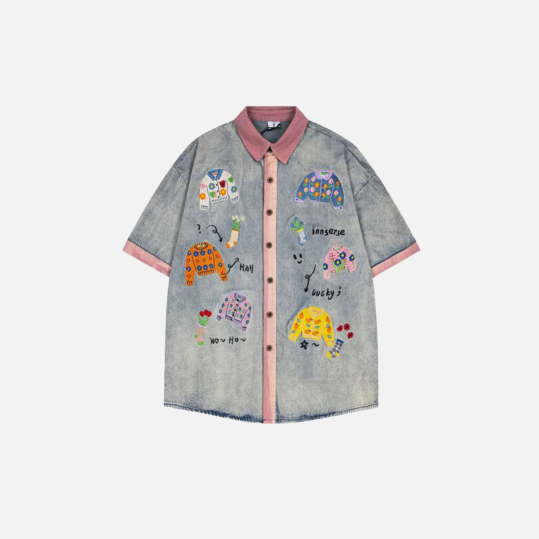 Chemise en jean délavé rétro et respirante à boutons