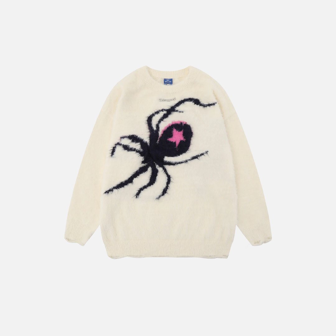 Schwarzer Spinnenstern-Pullover, Gothic-Punk-Pullover