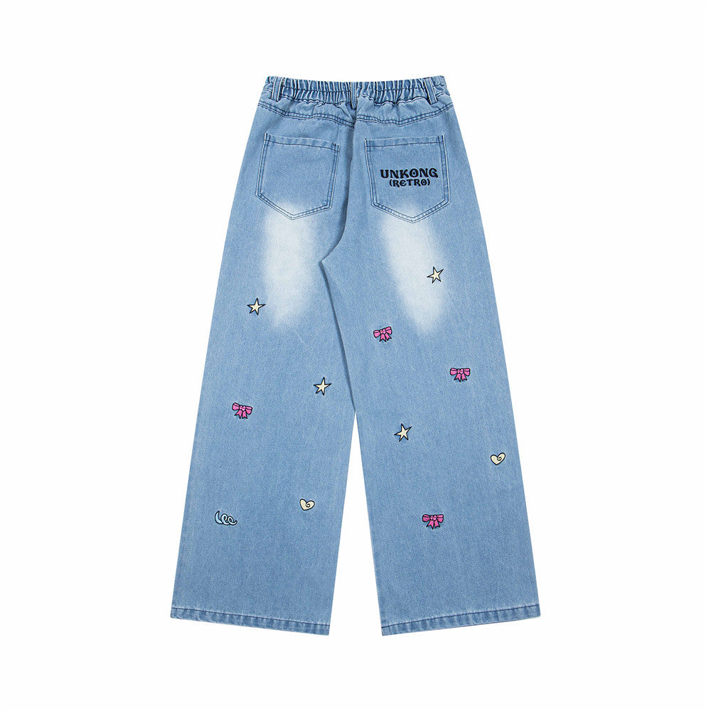 Pantalon ample brodé de motifs de dessins animés