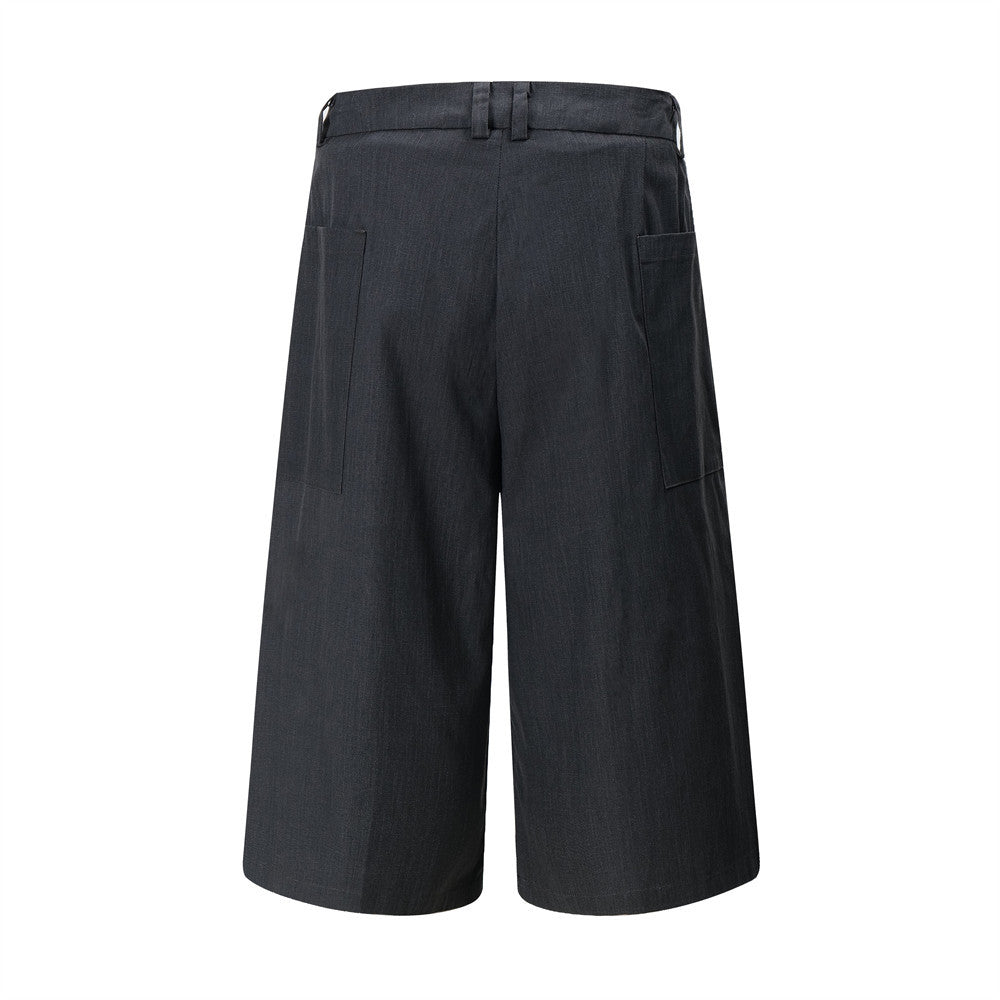Flanging Distinctive Solid Color Wide Jorts