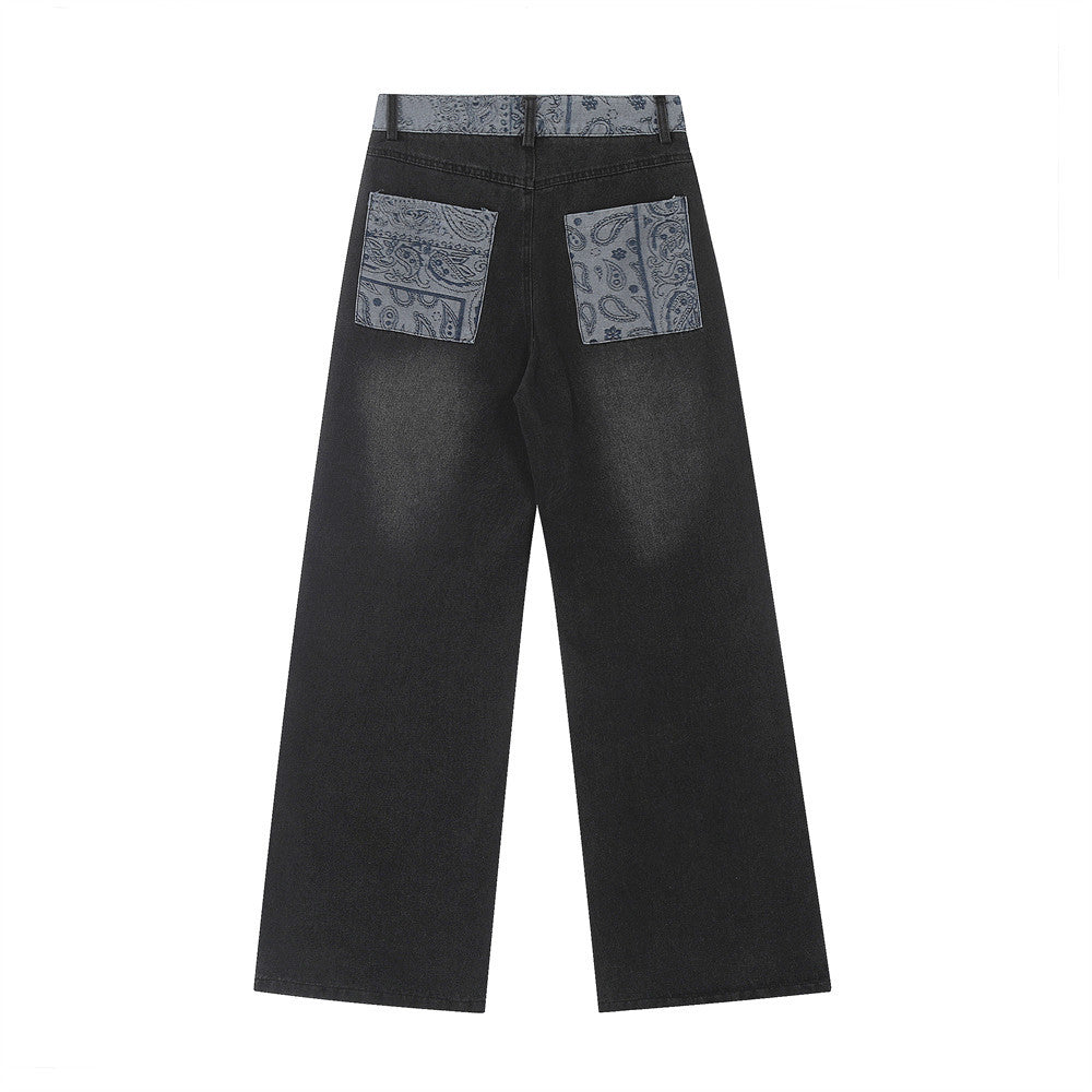 Bunte, bestickte Jeans mit geradem Bein