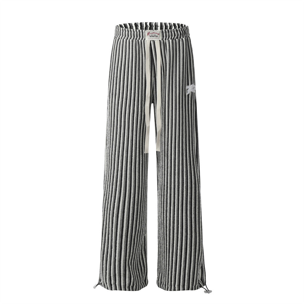 Pantalon droit décontracté à rayures verticales et cordon de serrage