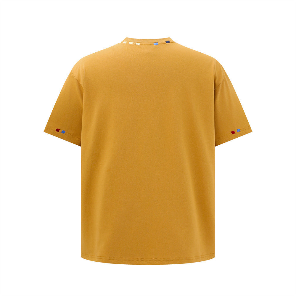 Trendiges T-Shirt mit Farbblock-Stickerei und Rundhalsausschnitt